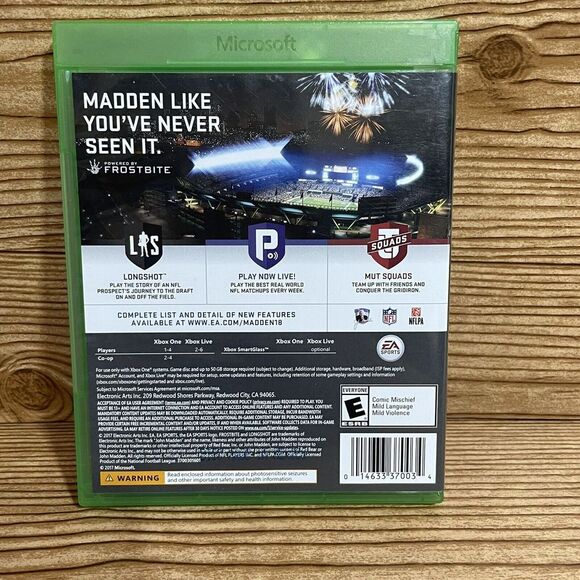 Madden NFL 18‎ Video Game Microsoft Xbox One 2017 Football With Case - Picture 2 of 6